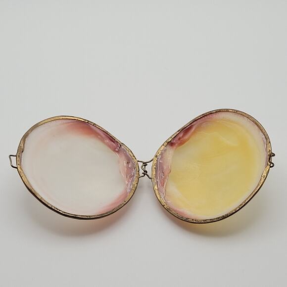 Seashell Hinged Trinket Box 3" Brass-Tone Rim Coastal Vanity Decor Siren Mermaid - Picture 5 of 13